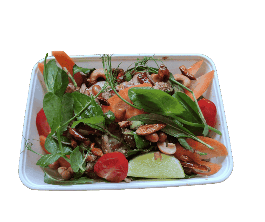 Gezonde Aziatische salade met verse groenten en noten, perfect voor een smakelijke maaltijd.